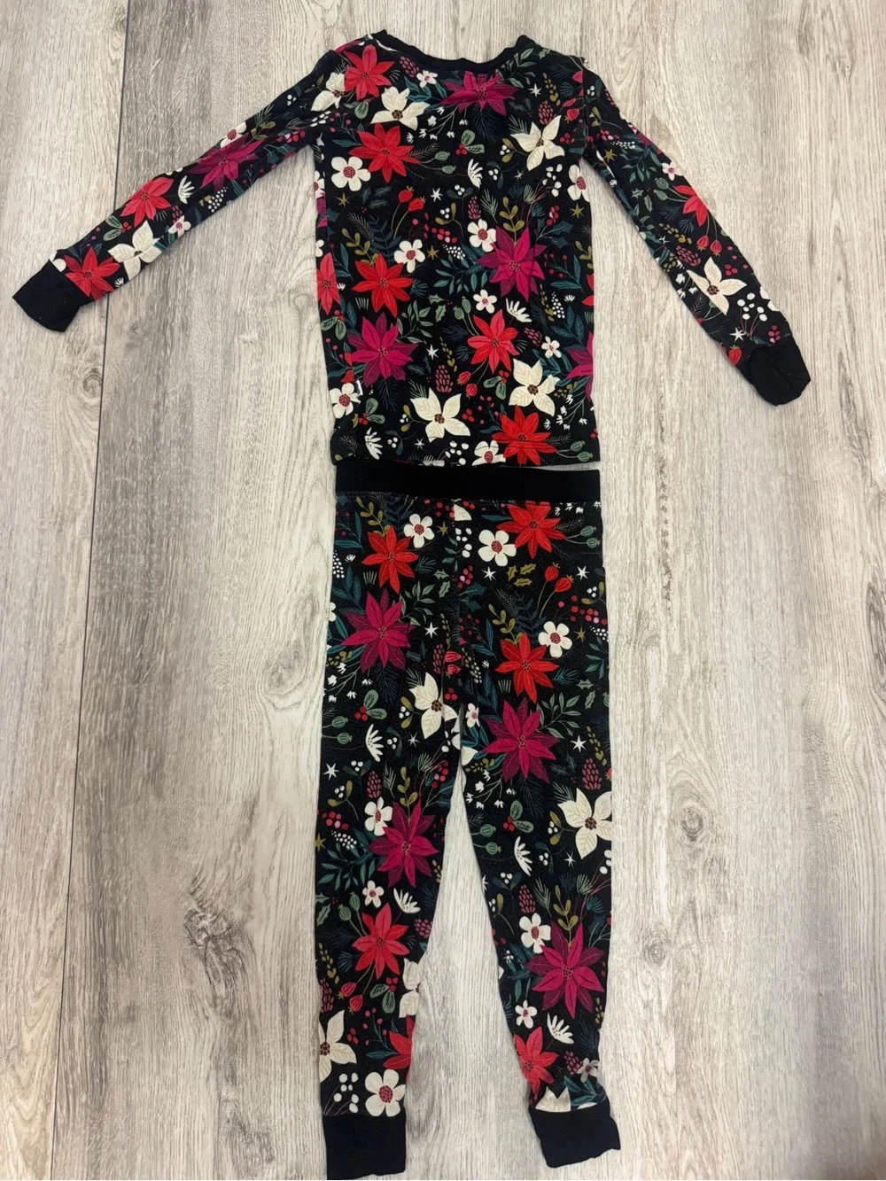 Girls Holiday Poinsettia Floral Pajama Set by Little Sleepies
